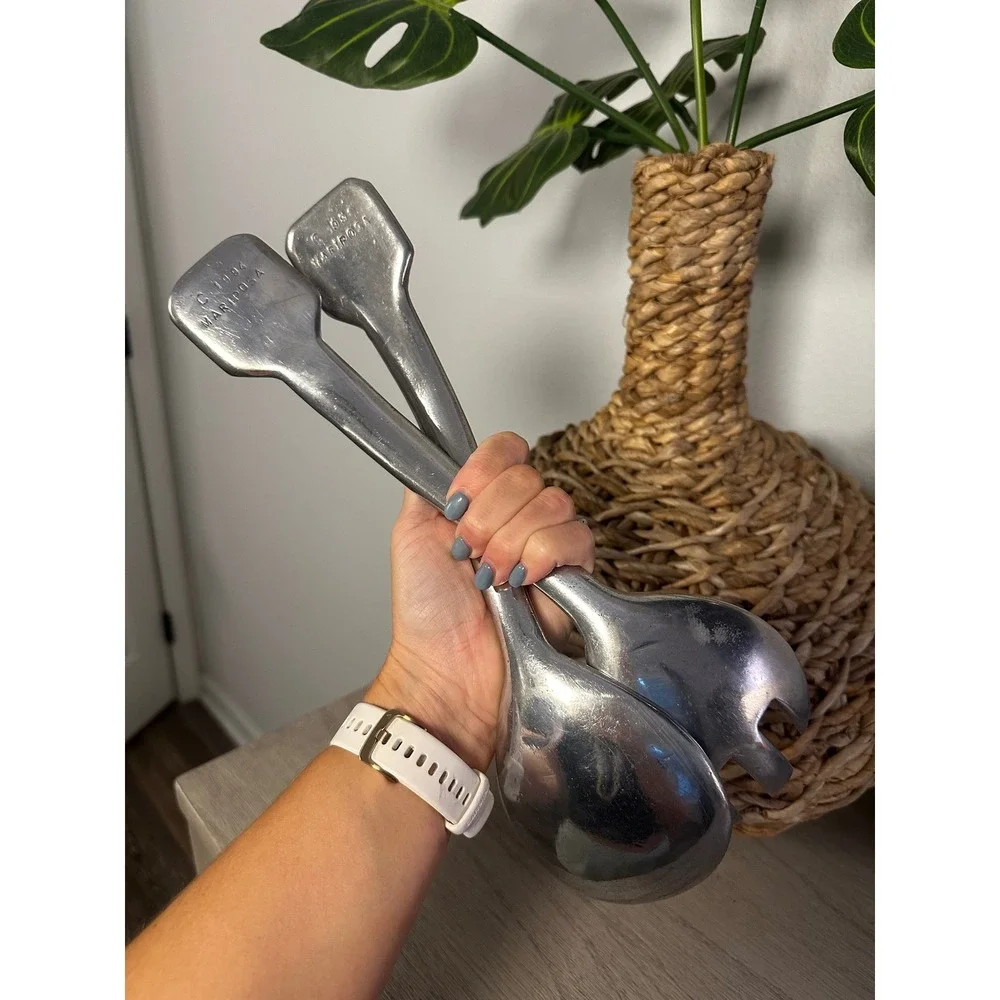 VTG 1994 Mariposa Palm Tree Serving‎ Salad Spoon Fork Set Tropical